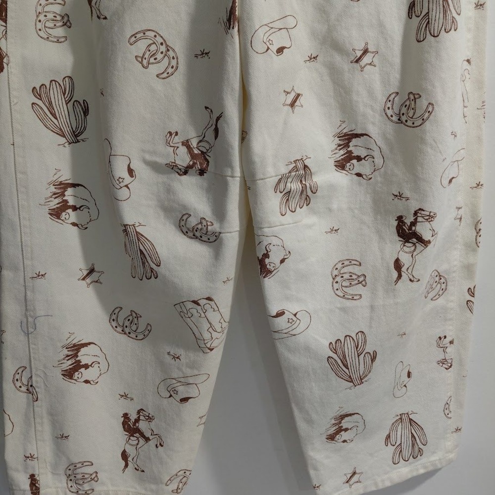 Cali 1850 Womens Western Print Barrel Jeans Cream Brown Size 13 NWT High Rise - Picture 6 of 16